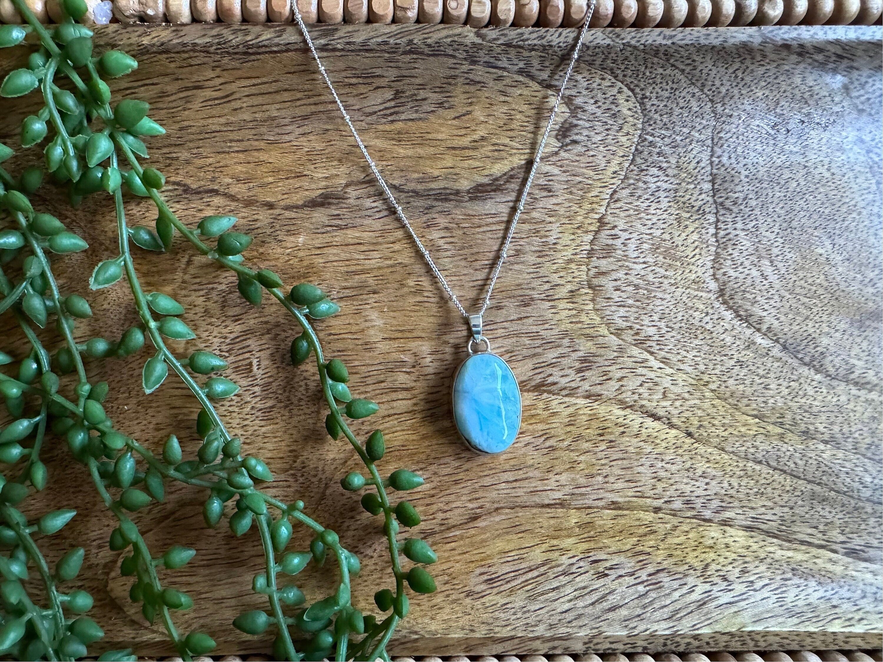 Larimar pendant necklace, Dominican Republic larimar necklace, 925 sterling silver, gemstone necklace, gift for her
