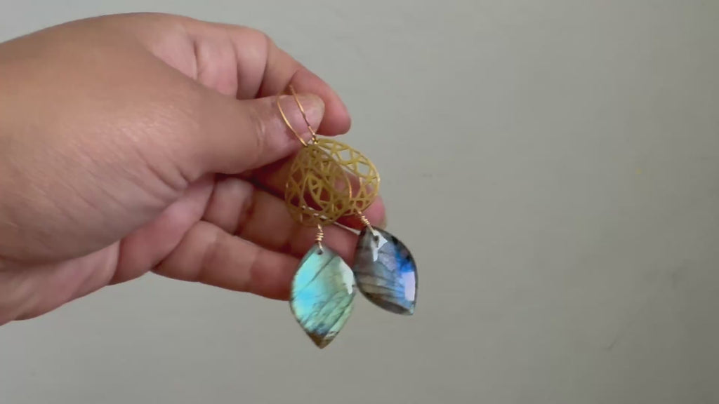 Statement earrings, gold labradorite dangles, Modern boho earrings, labradorite earrings
