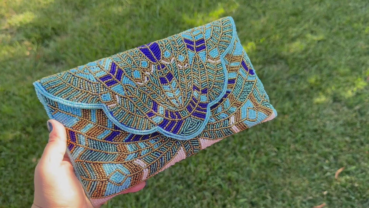 Exquisite Handmade Beaded clutch bag, detailed beaded clutch, evening party bag with string, Gift for her