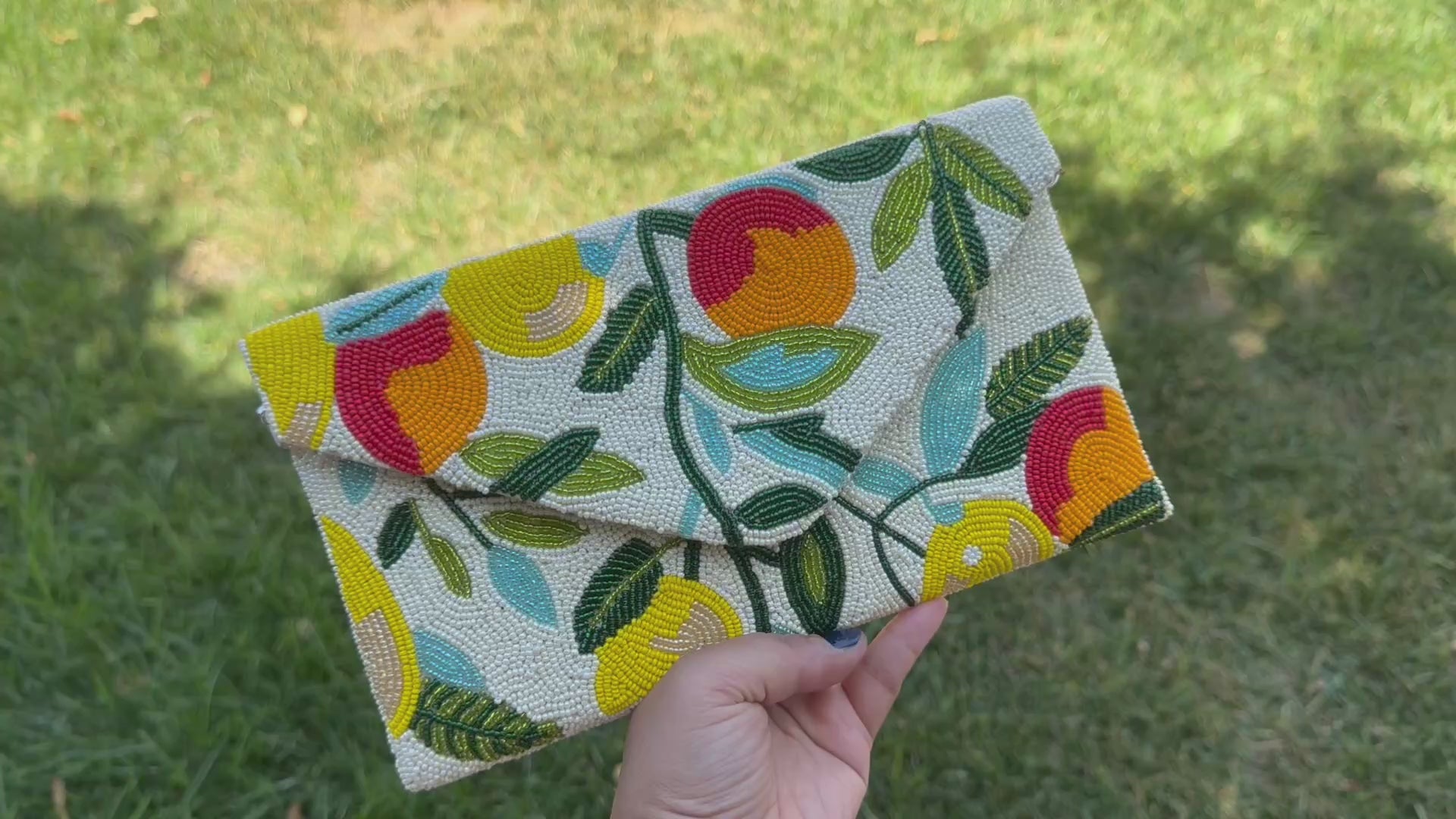 Orange Beaded Clutch Bag | Handmade Beaded Envelope Clutch | Summer Citrus Purse | Statement Accessory | Tropical Summer Purse | double side