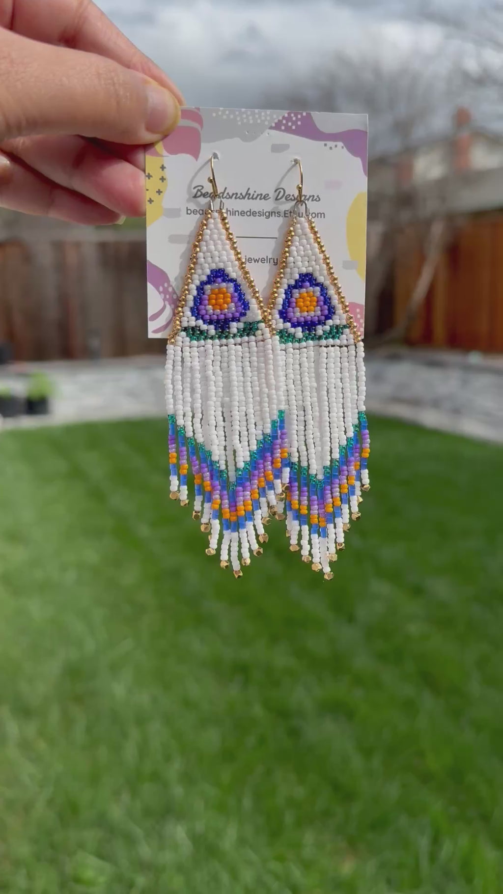 Handbeaded earrings, seed bead fringe, boho statement jewelry, long tassel earrings, summer festival style, unique birthday,lightweight statement, made in California
