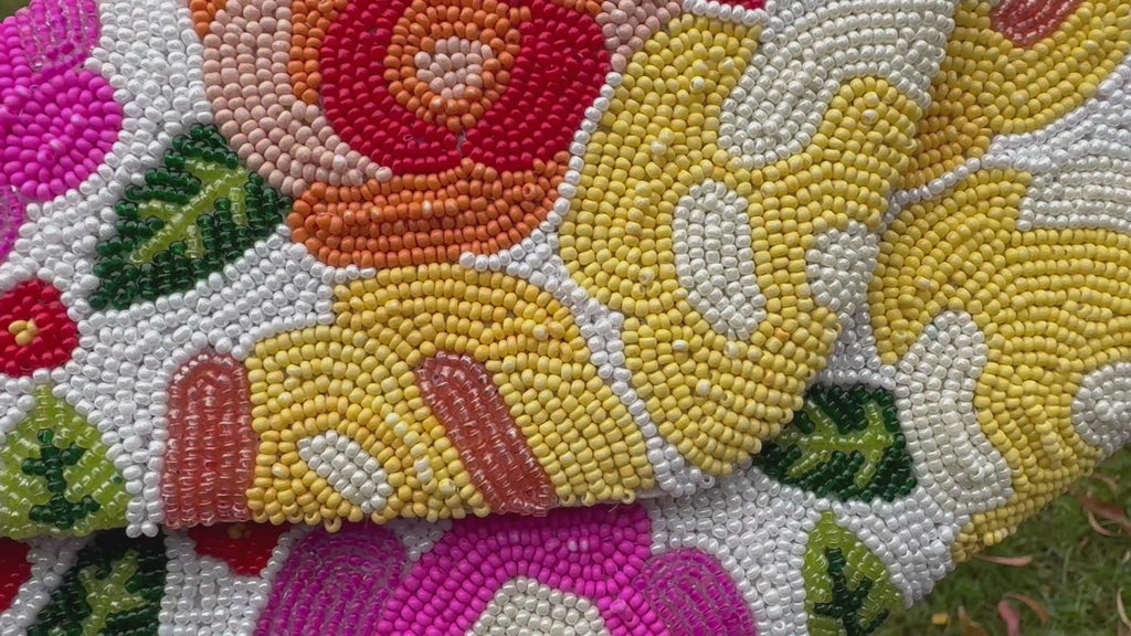Colorful Beaded Floral Clutch Purse | Handmade Seed Bead Evening Bag | Boho Statement Clutch | Flower Beaded Handbag | both sides beaded