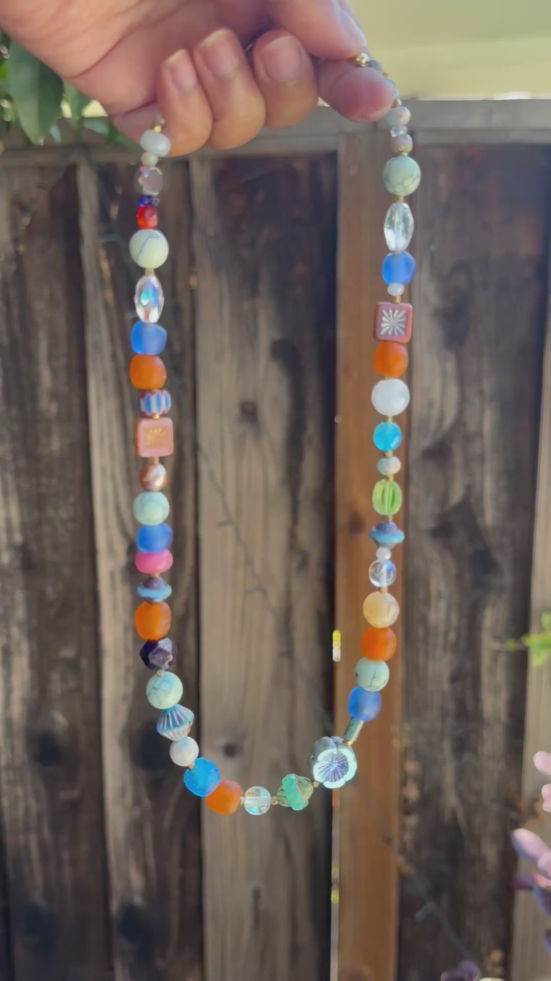 Handcrafted Czech Glass & Gemstone Layered Necklace | Boho Statement Necklace | Artisan Beaded Jewelry | beaded choker | adjustable 2”