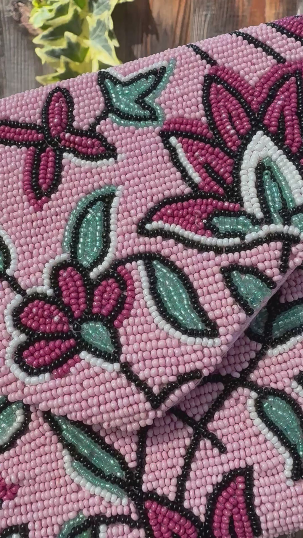 Floral Handmade Beaded clutch bag, beaded clutch, evening party bag with string, Gift for her