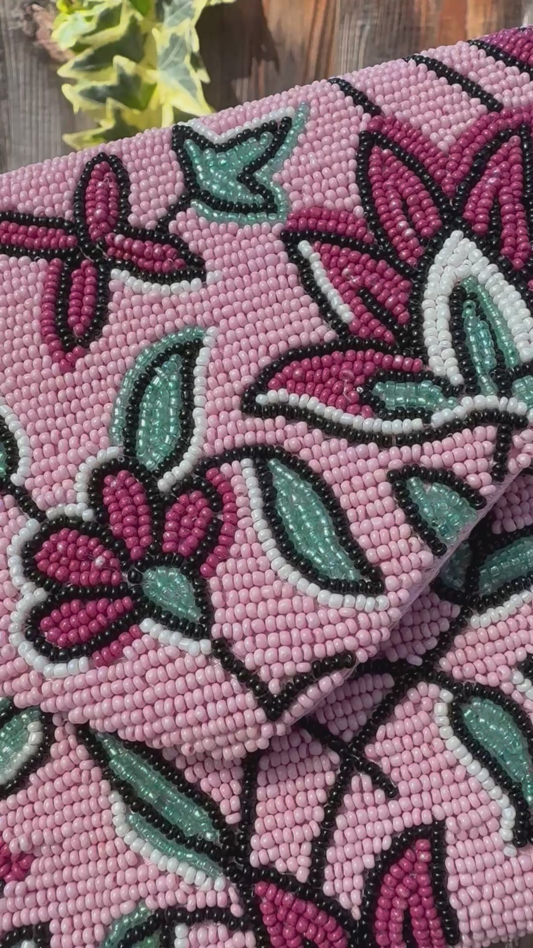 Floral Handmade Beaded clutch bag, beaded clutch, evening party bag with string, Gift for her