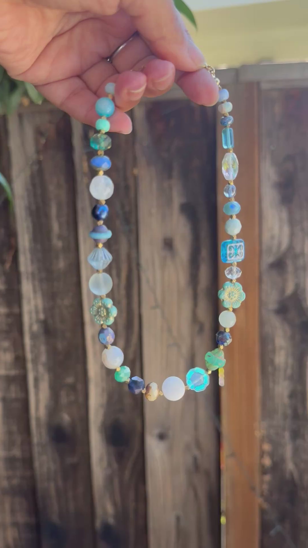Handcrafted Czech Glass & Gemstone Layered Necklace | Boho Statement Necklace | Artisan Beaded Jewelry | beaded choker | adjustable 2”