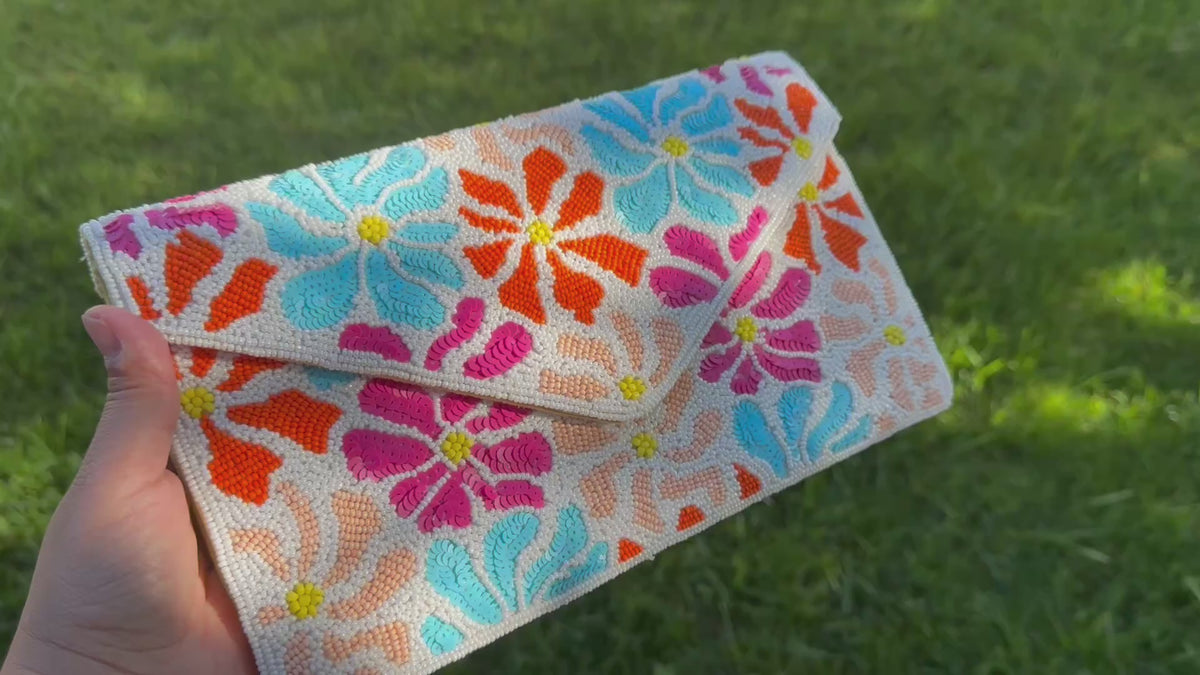 Floral Beaded Envelope Clutch | Statement Accessory | beautiful sequined purse