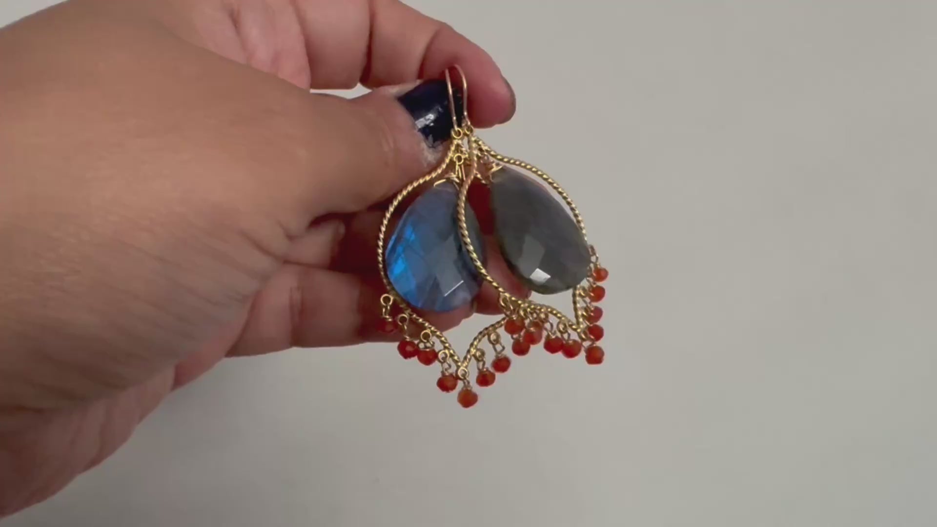 Labradorite Chandelier Earrings,Vermeil Gold, Carnelian beaded earrings, gifts for her