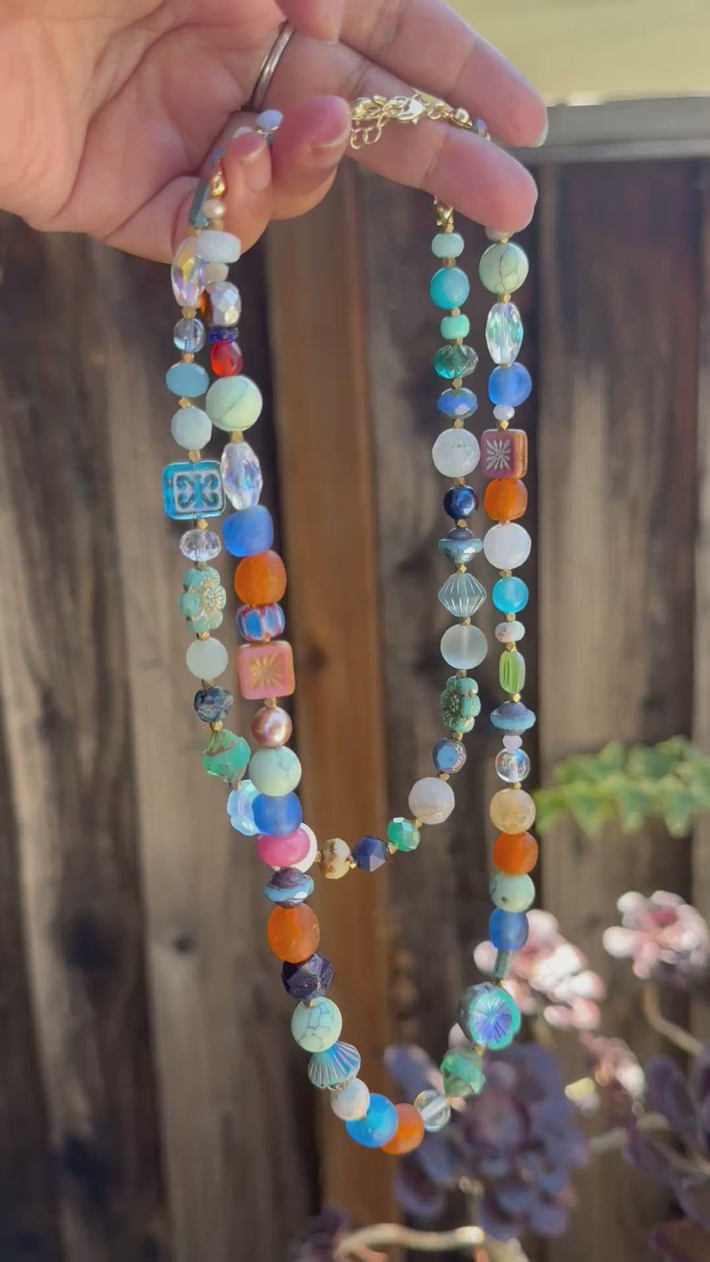 Handcrafted Czech Glass & Gemstone Layered Necklace | Boho Statement Necklace | Artisan Beaded Jewelry | beaded choker | adjustable 2”