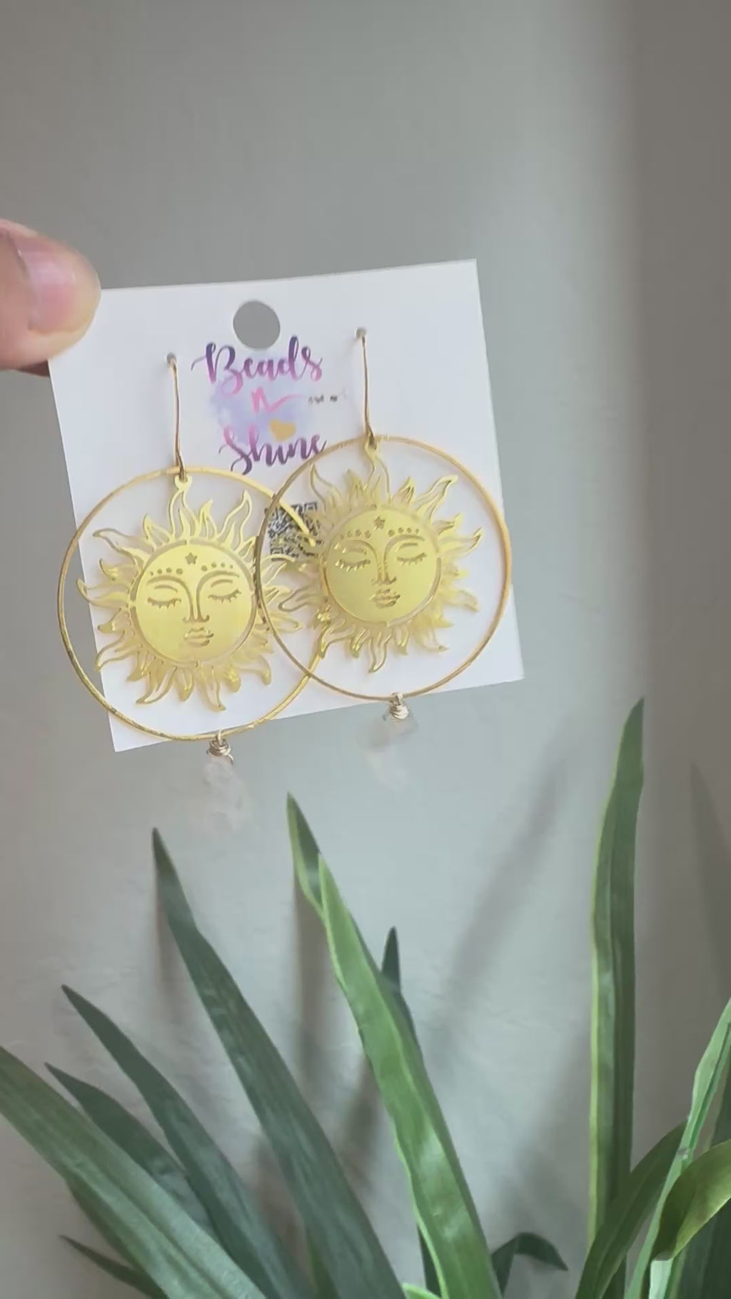 Sun Statement earrings moonstone earrings, Modern brass earrings